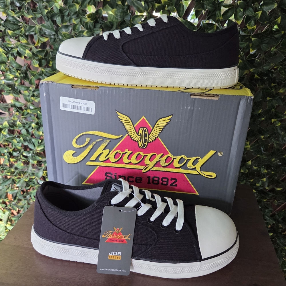 Thorogood Canvas Low Safety Toe Black Shoe 808-6100 Men's Sz 16 EU 49 New in Box